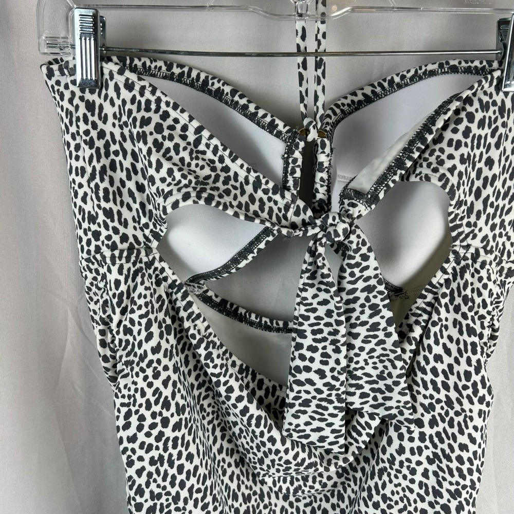 Loft Beach One Piece Halter Swimsuit Women 16 Gray White Animal Print Cutouts - Picture 8 of 12